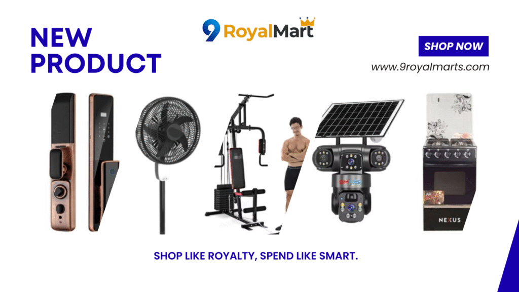 9RoyalMart Global Launches as a Next-Generation Online Shopping and E-Commerce Platform Blue and White Minimalist Photo Collage New Product Jeans Facebook Cover - Fourwall Magazine